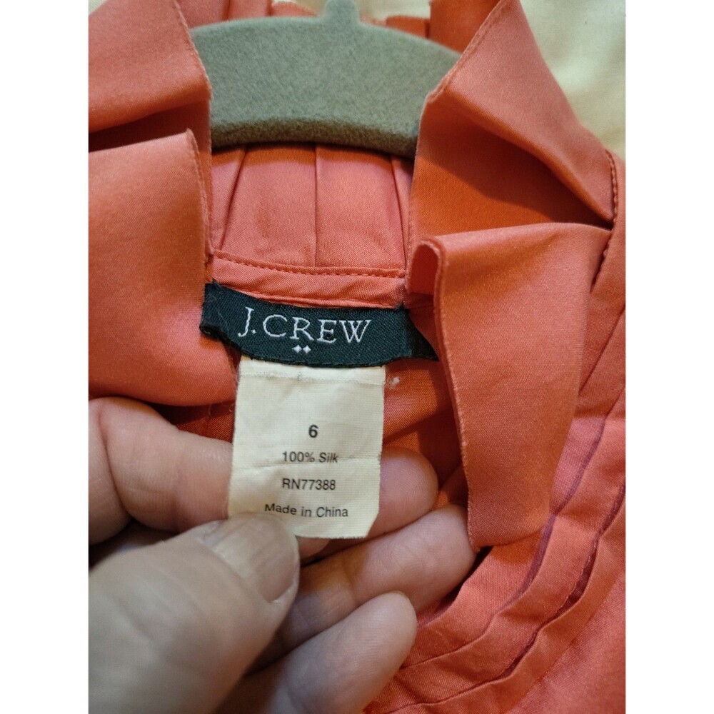 J CREW Orange-Red Button Front Sleeveless Blouse 100% Silk Ruffles Lined Size 6 - Picture 3 of 10